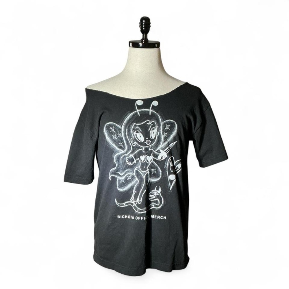 Bichota Official Merch Off Shoulder Graphic TShirt‎ Fairy Bee Design Karol G